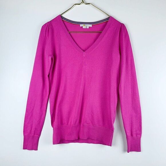 BODEN Cotton V-neck Jumper XS Highland Long Sleeve Knitwear Candy Pink - Picture 6 of 10